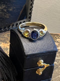 Sapphire Ring. Yellow and Blue Sapphires 3 stone ring set in 18ct gold