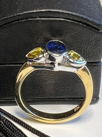 Sapphire Ring. Yellow and Blue Sapphires 3 stone ring set in 18ct gold